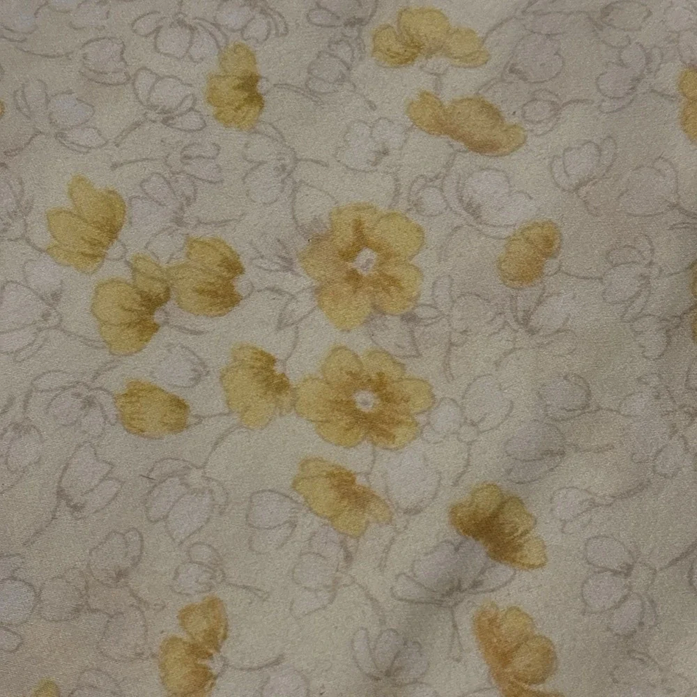 Vintage Queen Flat Sheet Tan Ivory Cream Floral Flower Poppy 100% cotton Nicole